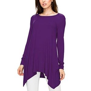 Purple Long Sleeve Shark Tooth Hem Tunic Size M